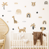Safari Wall Stickers for Nursery – Neutral Beige Jungle Animals (Peel & Stick)