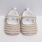 Handmade White Pearls Bling Rhinestone Baby Crib Shoes Christening Outfit Wedding Sparkle Organza Baptism 0-3M Shoes