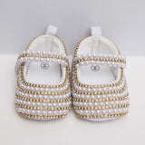 Handmade White Pearls Bling Rhinestone Baby Crib Shoes Christening Outfit Wedding Sparkle Organza Baptism 0-3M Shoes
