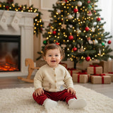 Baby Knit Cardigan – Neutral Safari Animal Sweater | Elephant & Giraffe Embroidery | Soft Cotton Knit | Baby Shower Gift