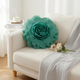 Large 3D Organza Rose Pillow with Core: Glam Floral Cushion, 53Cm
