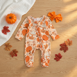 Baby Girls Halloween Pumpkin Footed Romper - Cozy Nursery