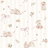 Pink Rabbits & Bows on Stripes Wallpaper 