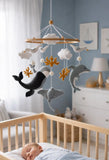 Whale Baby Mobile – Handmade Felt Crib Mobile under the Sea Coastal Nursery Decor Whale Baby Nursery Handmade Wool Felt Wood Hoop