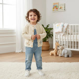 Baby Knit Cardigan – Neutral Safari Animal Sweater | Elephant & Giraffe Embroidery | Soft Cotton Knit | Baby Shower Gift