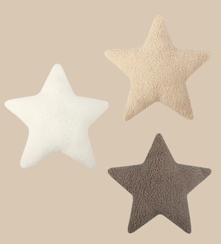 Plush Bouclé Teddy Cushion | Cream & Taupe Nursery Decor | Small Crescent Moon / Cloud / Star Pillow | Gender Neutral Baby Gift