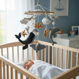 Ocean Baby Mobile – Handmade Felt Crib Mobile with Whale, Dolphin & Sea Animals | Coastal Nursery Decor Handmade Wool Felt Wood Hoop