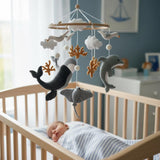 Whale Baby Mobile – Handmade Felt Crib Mobile under the Sea Coastal Nursery Decor Whale Baby Nursery Handmade Wool Felt Wood Hoop