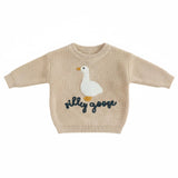 Silly Goose Kids Knit Sweater – Embroidered Goose Pullover | Cozy Cotton Knit Jumper | Toddler & Baby Gift