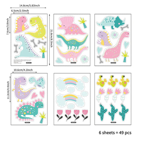 49Pcs/Set Cartoon Dinosaur Wall Stickers