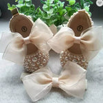 Handmade White Pearls Bling Rhinestone Baby Crib Shoes Christening Outfit Wedding Sparkle Organza Baptism 0-3M Shoes