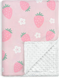 Strawberry Minky Baby Blanket 30 X 40 Inches for Girls, Soft Plush Receiving Blanket with Dotted Back, Gift for Toddler Newborn Infant Christmas Birthday Baby Shower