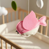Christmas Bird Baby Mobile | Pink Robin Baby Mobile Handmade Felt Crib Mobile with Clouds, Flowers & Holiday Charm