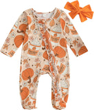 Pumpkin Baby Girl Boy Footie Romper One Piece Jumpsuit Sleeper Infant Clothes