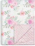 Strawberry Minky Baby Blanket 30 X 40 Inches for Girls, Soft Plush Receiving Blanket with Dotted Back, Gift for Toddler Newborn Infant Christmas Birthday Baby Shower