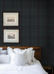 Tailor Plaid Peel and Stick Wallpaper (Dark Blue & Evergreen)