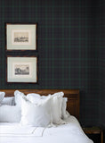 Tailor Plaid Peel and Stick Wallpaper (Dark Blue & Evergreen)