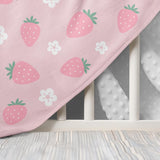 Strawberry Minky Baby Blanket 30 X 40 Inches for Girls, Soft Plush Receiving Blanket with Dotted Back, Gift for Toddler Newborn Infant Christmas Birthday Baby Shower