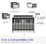 Baby Crib 5-In-1 Convertible, Wooden Cribs Converts to Toddler Bed