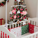 Christmas Bird Baby Mobile | Pink Robin Baby Mobile Handmade Felt Crib Mobile with Clouds, Flowers & Holiday Charm