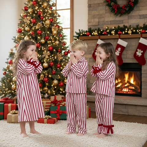 Luxury Classic Red & White Striped Christmas Pajamas for Kids