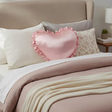 Heart-Shaped Satin Pillow with Ruffles – Romantic Decorative Cushion (40×35Cm)