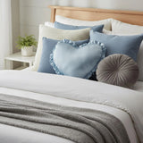 Heart-Shaped Satin Pillow with Ruffles – Romantic Decorative Cushion (40×35Cm)
