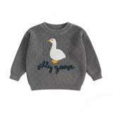 Silly Goose Kids Knit Sweater – Embroidered Goose Pullover | Cozy Cotton Knit Jumper | Toddler & Baby Gift