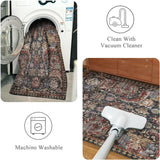 Washable Area Rugs - Perfect for Living Room, Bedroom, Kids Room, Nursery - Stain & Water Resistant Non-Slip, Pet & Child Friendly, Vintage Tribal Area Rugs (Rust, 5' X 7')