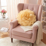 Large 3D Organza Rose Pillow with Core: Glam Floral Cushion, 53Cm