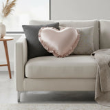 Heart-Shaped Satin Pillow with Ruffles – Romantic Decorative Cushion (40×35Cm)