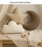 Plush Bouclé Teddy Cushion | Cream & Taupe Nursery Decor | Small Crescent Moon / Cloud / Star Pillow | Gender Neutral Baby Gift