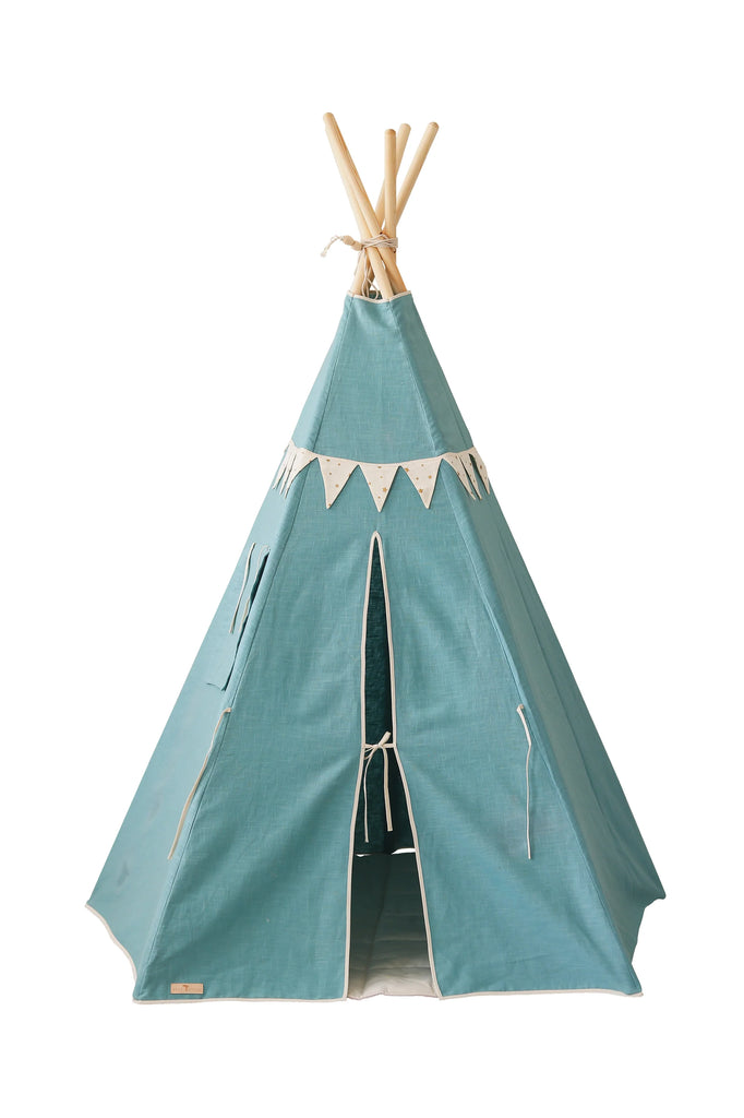 nursery tent Blue Linen Teepee Tent with Garland – Cozy Nursery