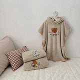 Hooded Poncho Towel with Animal Embroidery