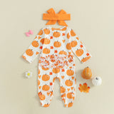 Baby Girls Halloween Pumpkin Footed Romper