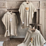 Hooded Poncho Towel with Animal Embroidery