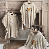 Hooded Poncho Towel with Animal Embroidery