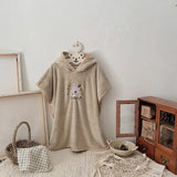 Hooded Poncho Towel with Animal Embroidery