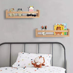 2Pcs Bookshelf Natural Wood Floating Wall Bookshelf