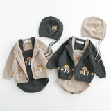 Mushroom Embroidery Baby Jumpsuit Cardigan Set
