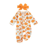 Baby Girls Halloween Pumpkin Footed Romper