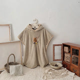 Hooded Poncho Towel with Animal Embroidery