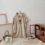 Hooded Poncho Towel with Animal Embroidery