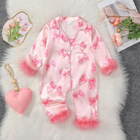 Bow Satin Baby Girls Pajamas