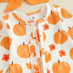 Baby Girls Halloween Pumpkin Footed Romper