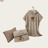 Hooded Poncho Towel with Animal Embroidery