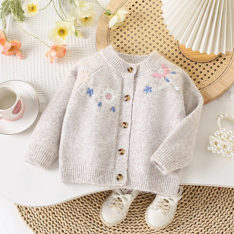 Flower Embroidery Girls Cardigan