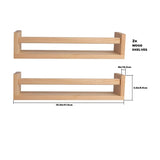 2Pcs Bookshelf Natural Wood Floating Wall Bookshelf