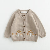 Mushroom Embroidery Baby Jumpsuit Cardigan Set