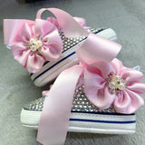 Bling Baby Sneakers – Pink Satin & Rhinestone Crib Shoe